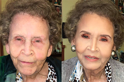 Американка преобразила 97-летнюю прабабушку с помощью макияжа
