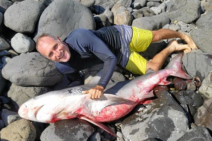 Австралиец от испуга напал на акулу и уволок ее на берег