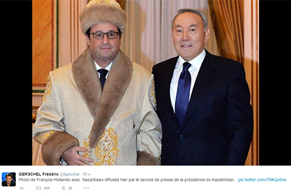 Пользователи соцсетей высмеяли Олланда за фото в казахской шапке